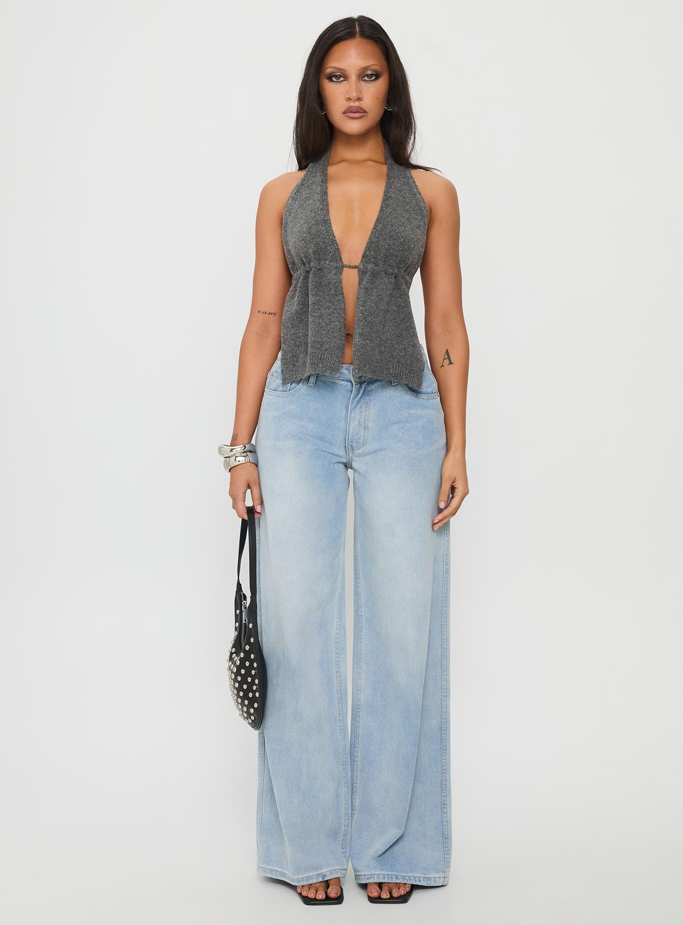 Addilyn Knit Halter Top Dark Grey