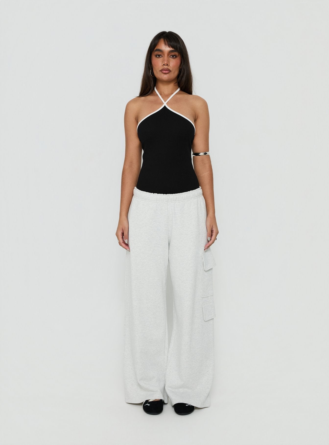 Azara Contrast Arrowneck Bodysuit Black / White
