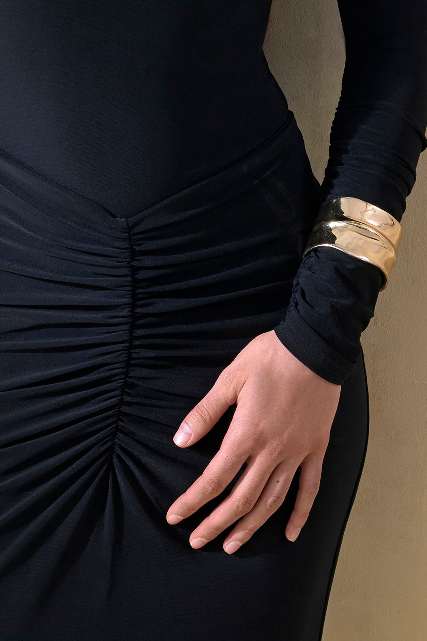 Micaela | Black Ruched Maxi Skirt
