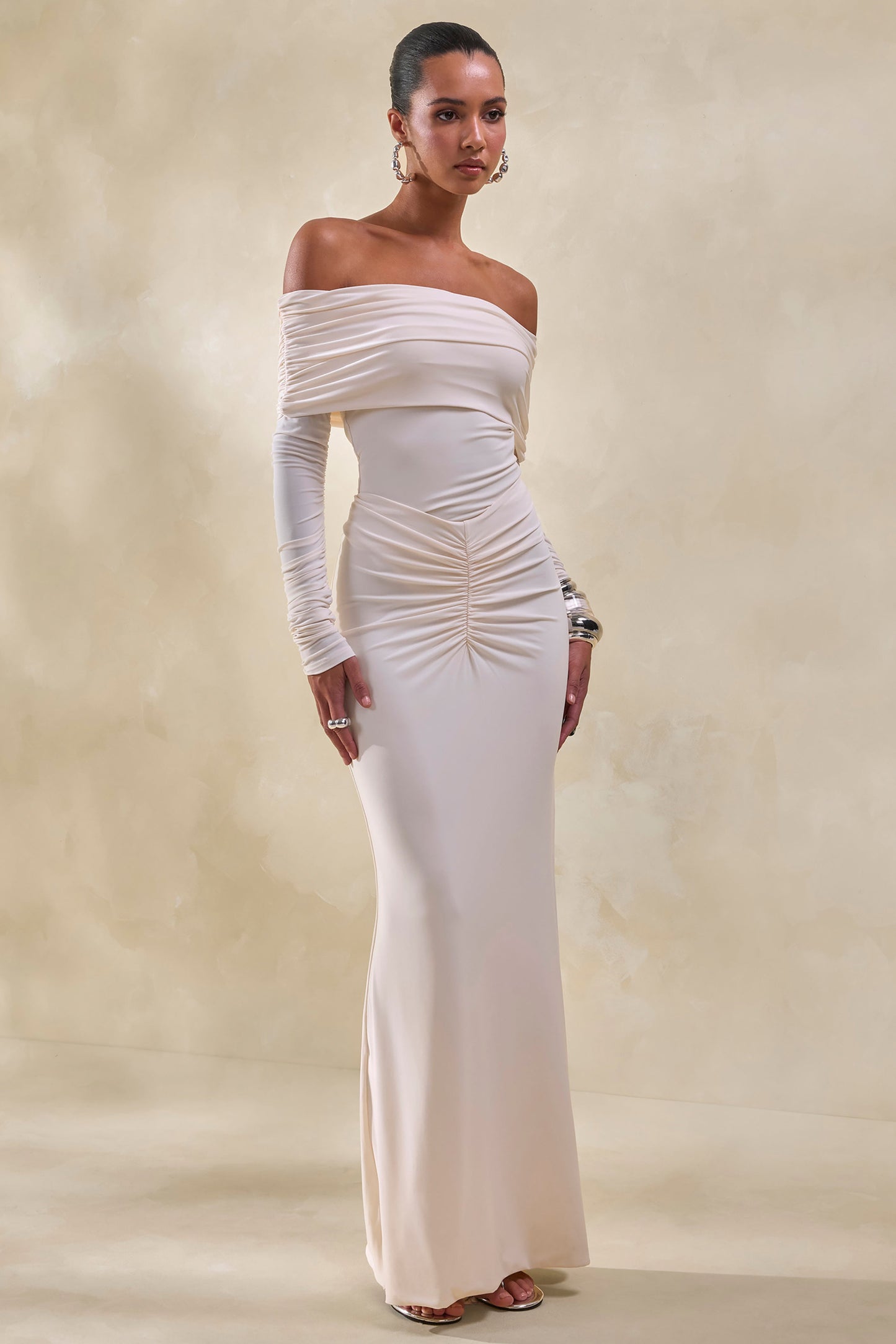 Micaela | Cream Ruched Maxi Skirt