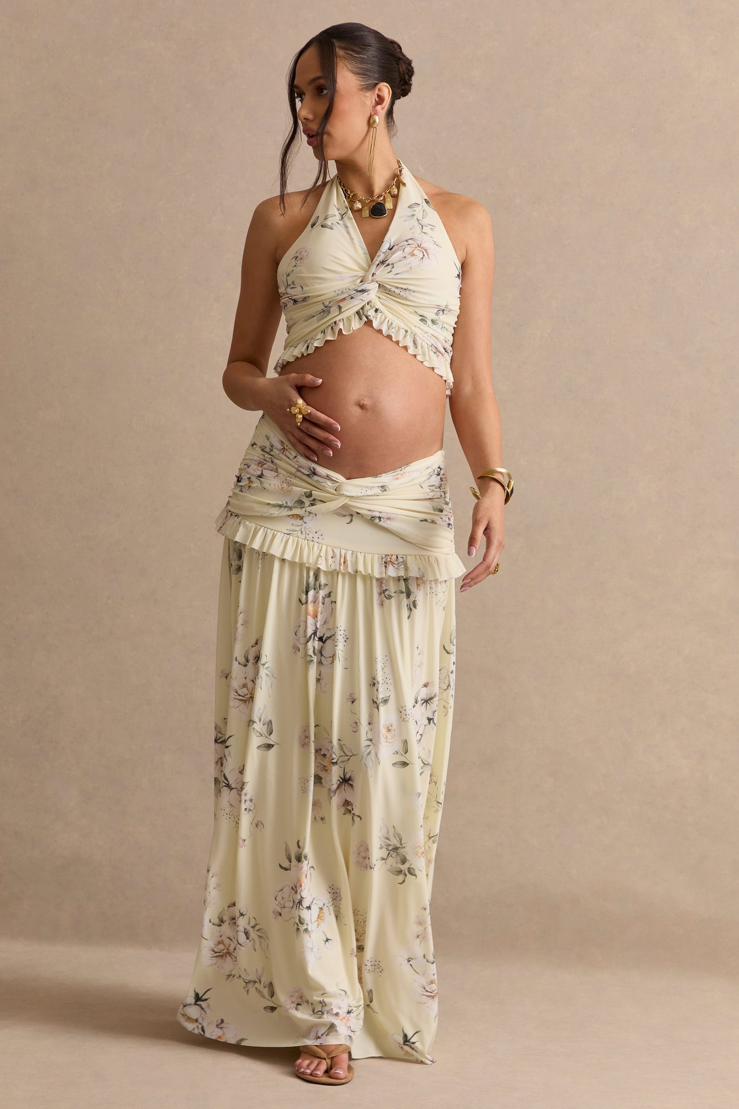 Clovia | Yellow Floral Print Maxi Skirt