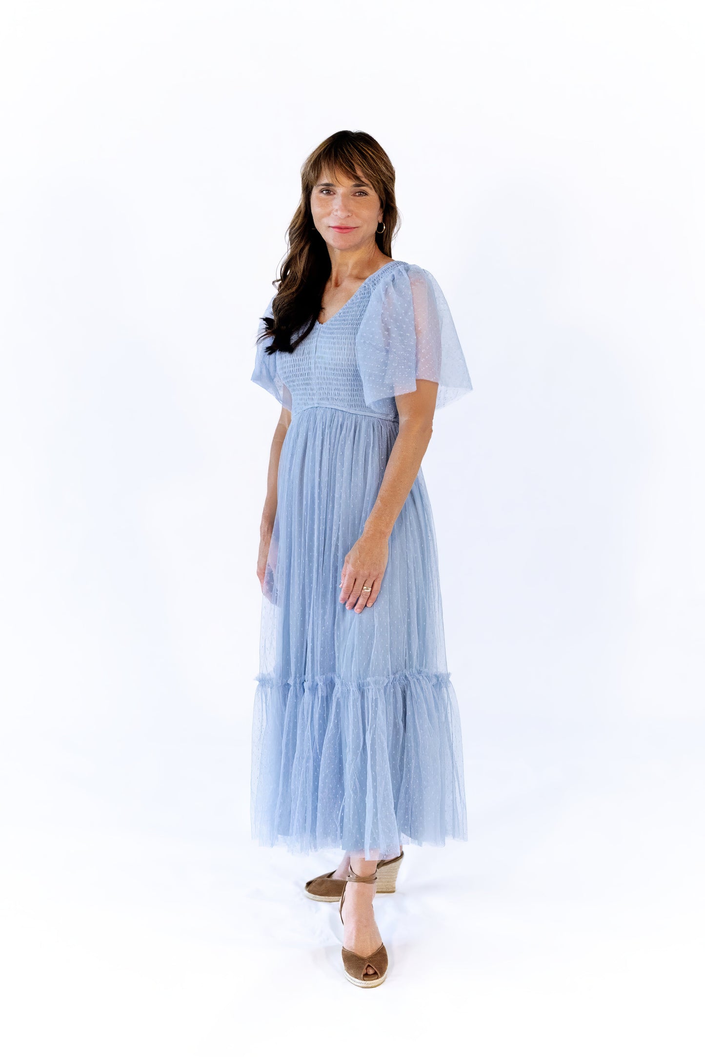 Celia Ruffled Mesh Dress · Dusty Blue