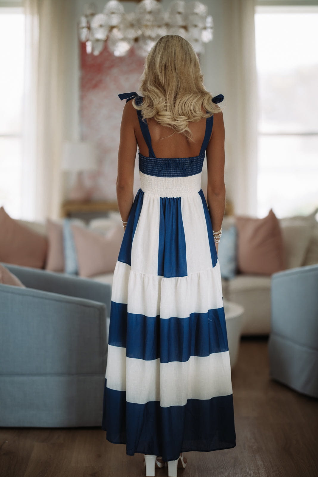 Harbor Heat Maxi Dress - Off White and Navy