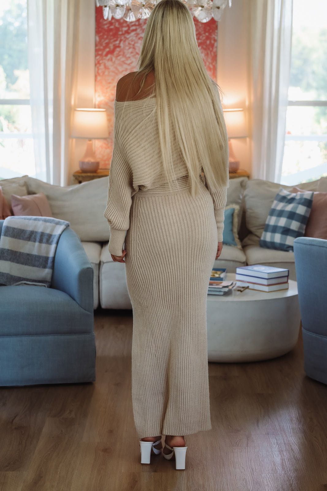 Sleek Knit Midi Dress - Light Taupe