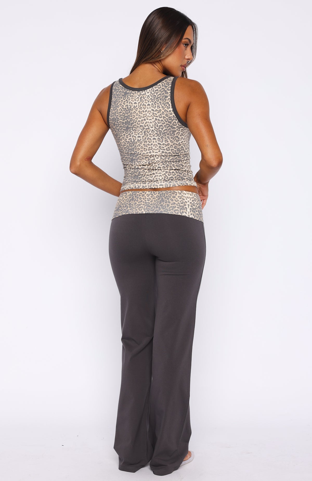 My Own Sunshine Fold Over Pants Charcoal/Leopard Print