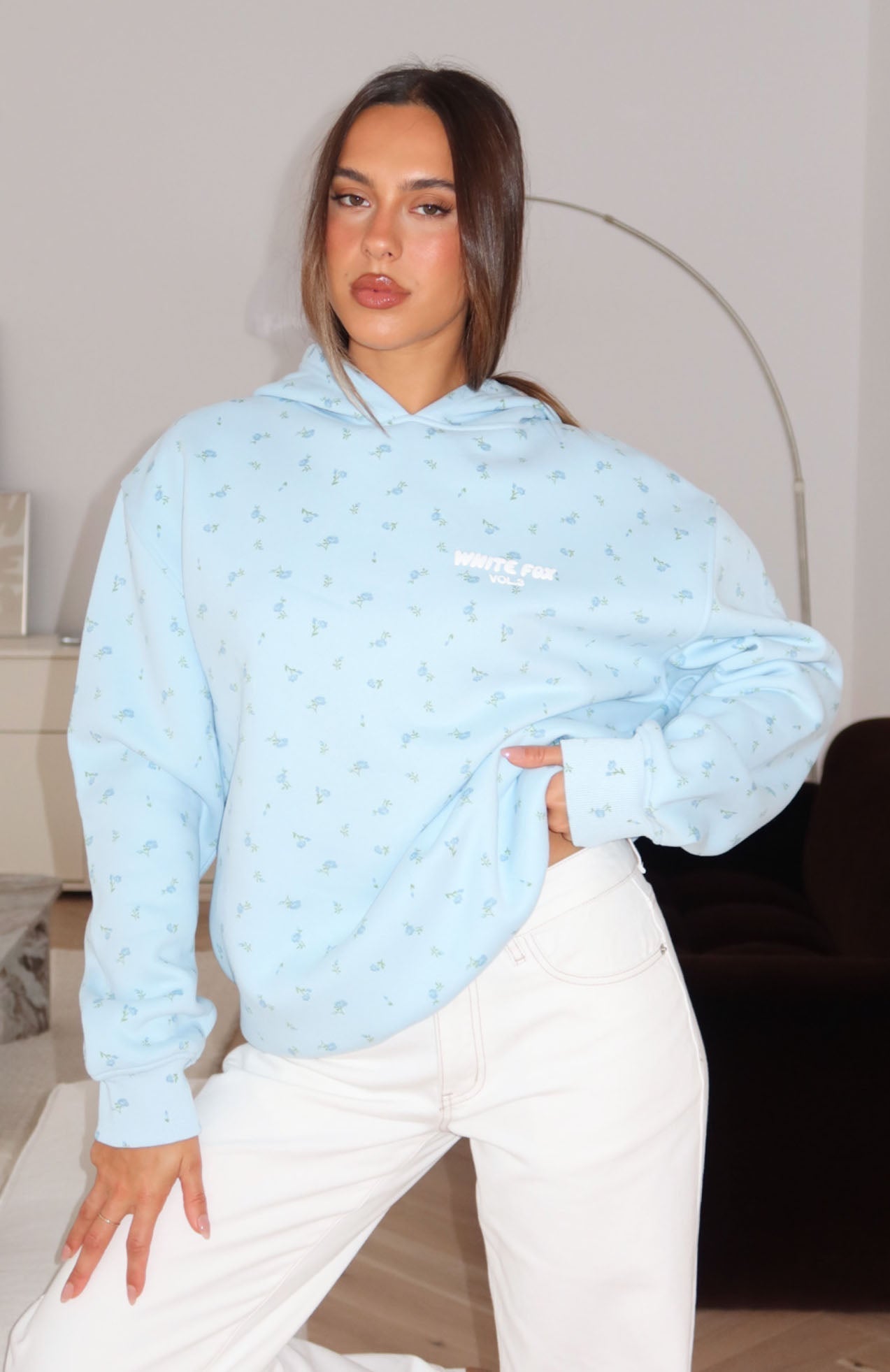 Offstage Printed Oversized Hoodie Blue Ditsy