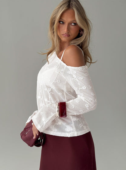 Aricella Sheer Off Shoulder Long Sleeve Top White