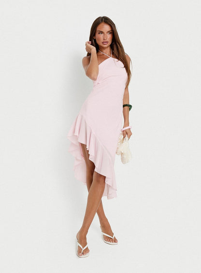 Anakaia Halter Asymmetrical Midi Dress Pink