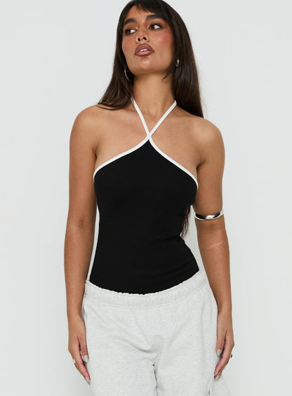 Azara Contrast Arrowneck Bodysuit Black / White