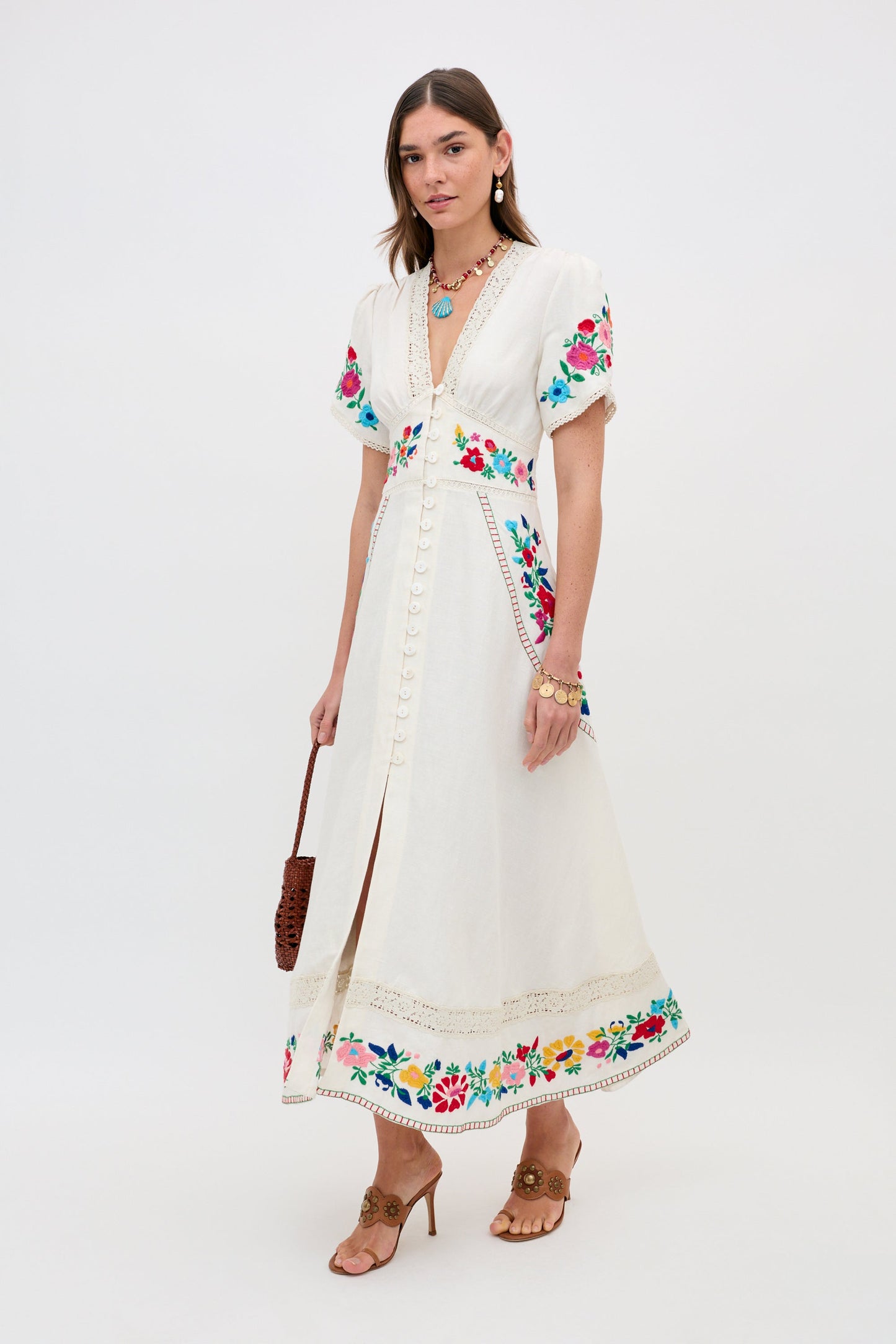 novara dress anemone embroidery cream