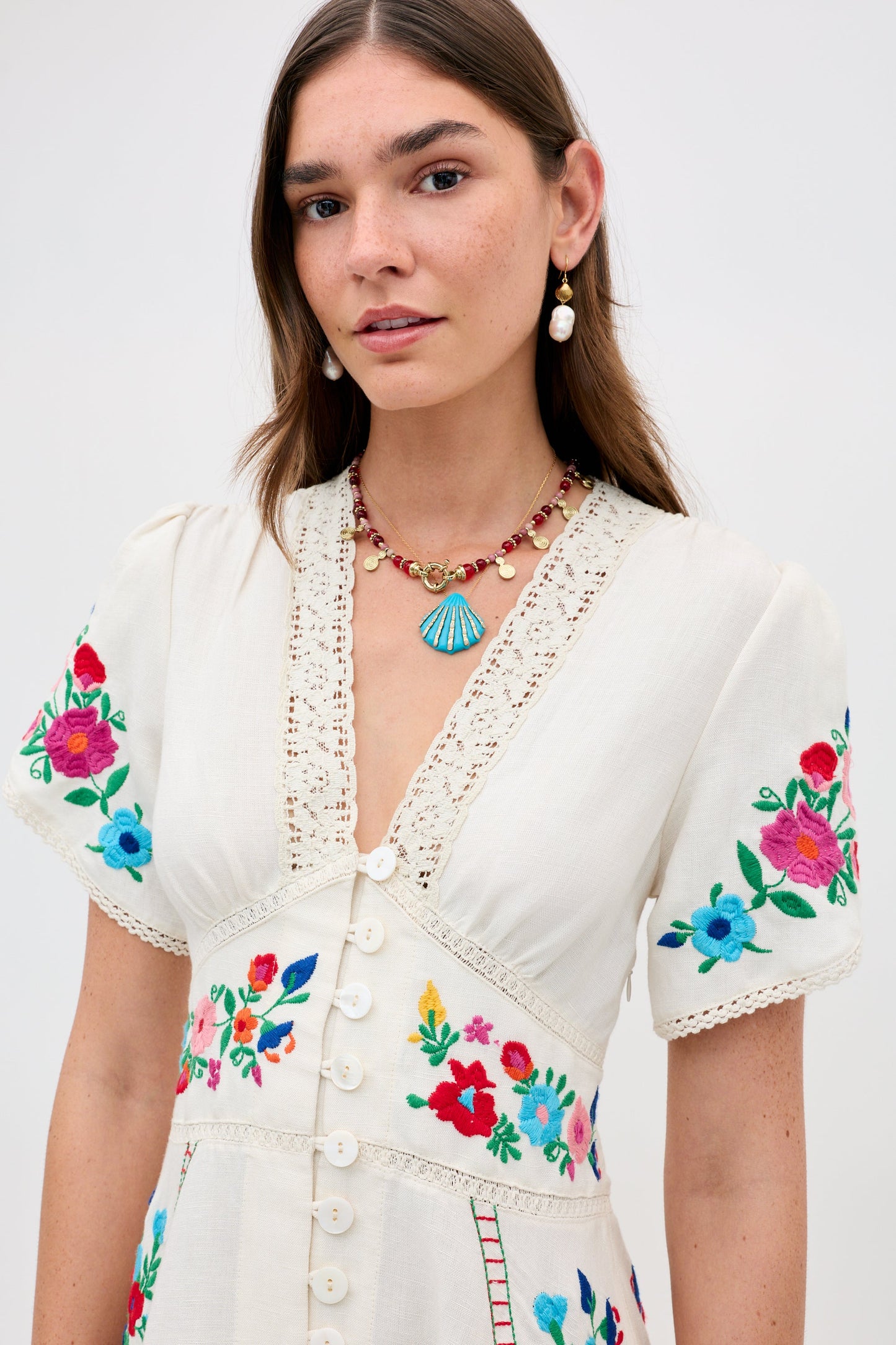 novara dress anemone embroidery cream