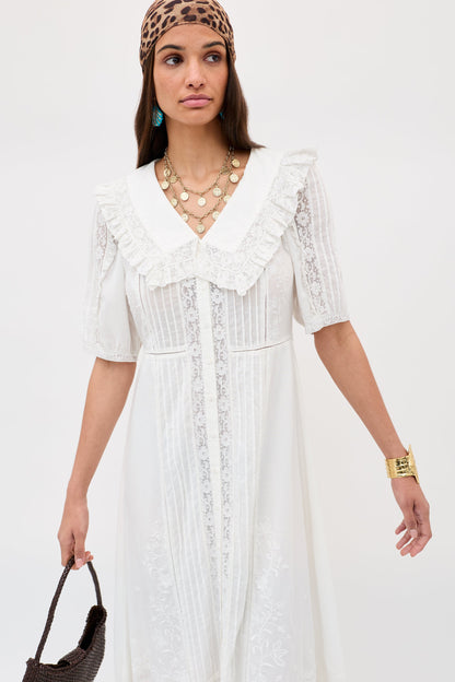Edina - Pansy Embroidery White