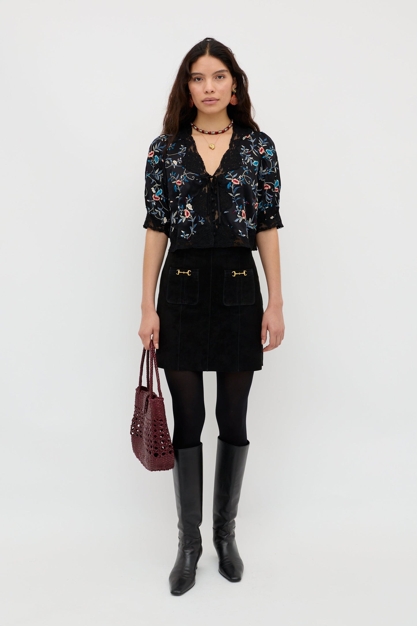 Ursula - Botanical Embroidery Black