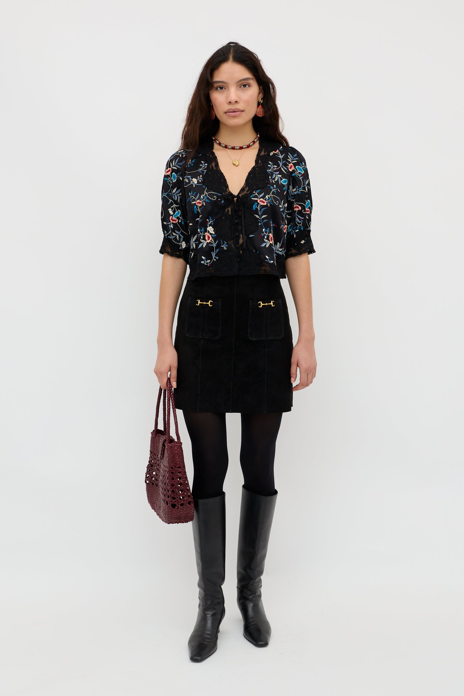 Ursula - Botanical Embroidery Black