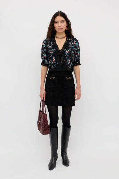 Ursula - Botanical Embroidery Black