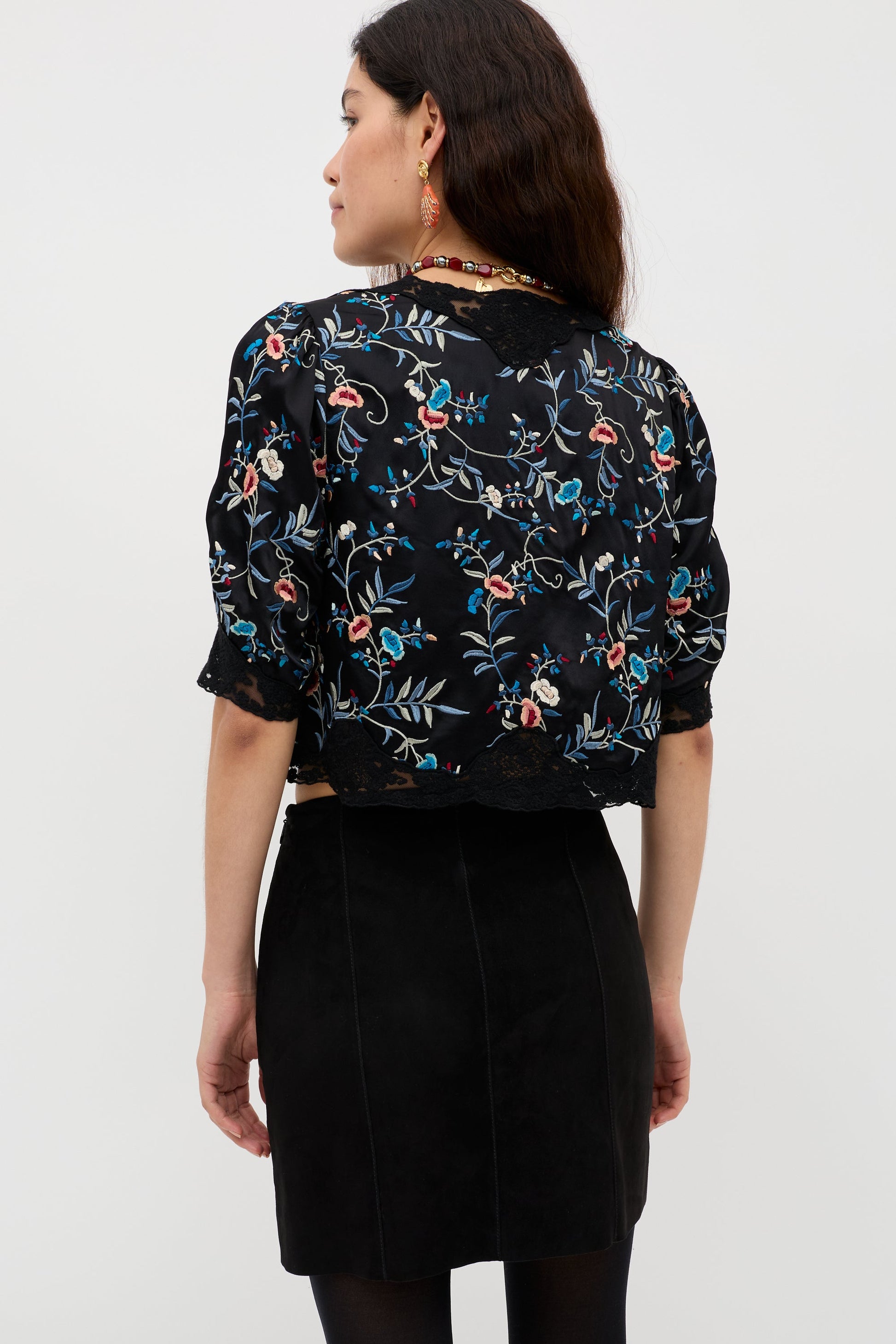 Ursula - Botanical Embroidery Black