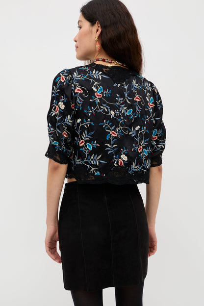 Ursula - Botanical Embroidery Black