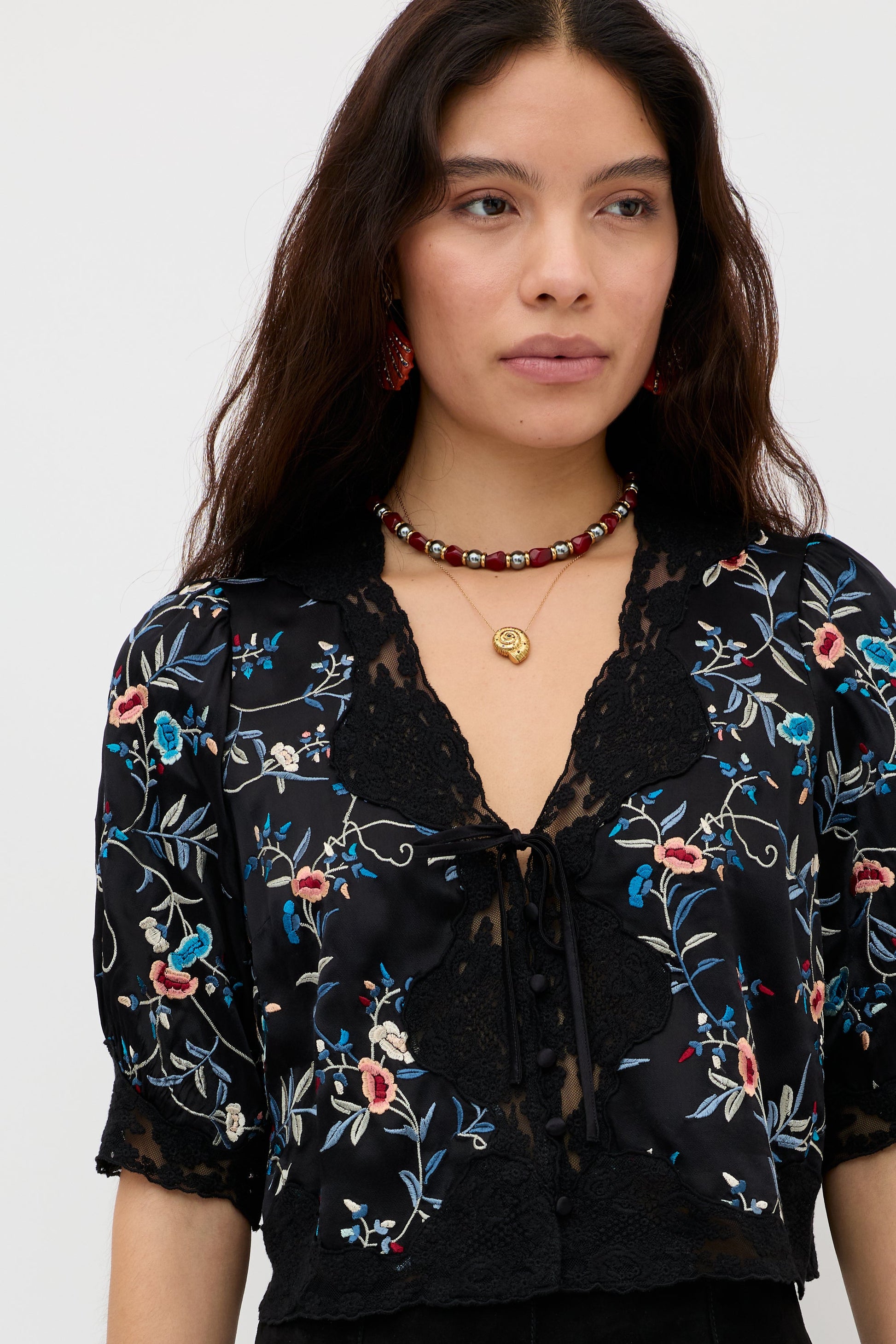 Ursula - Botanical Embroidery Black