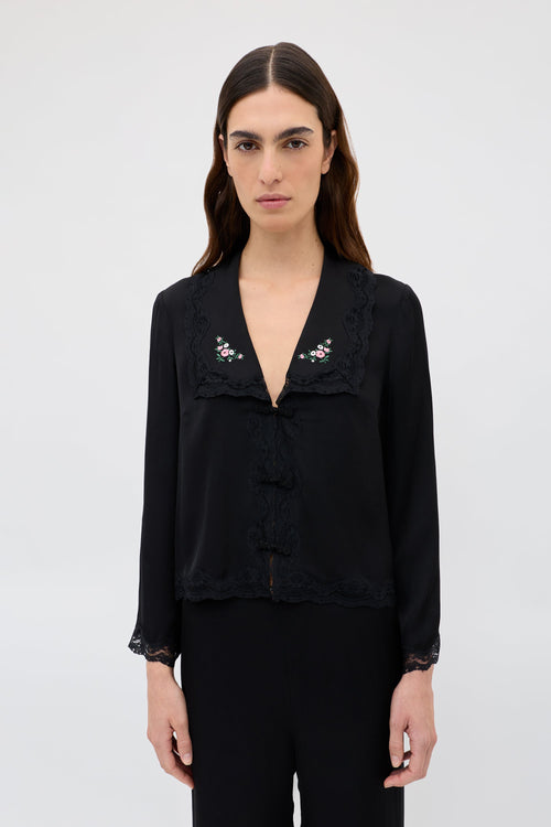 Nienna  -  Peonies Embroidery Black
