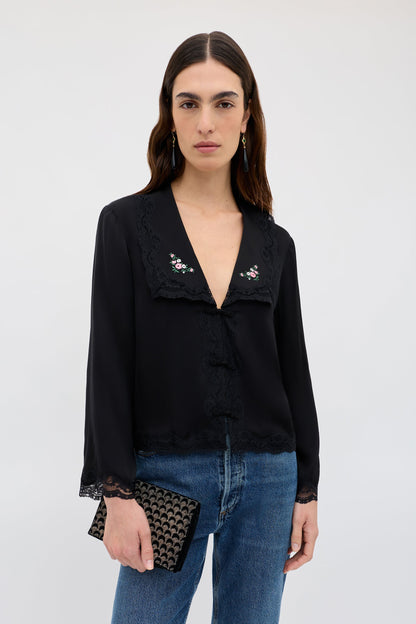 Nienna  -  Peonies Embroidery Black