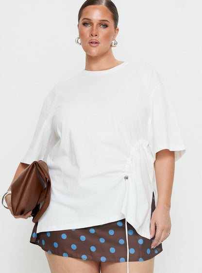Agnessa Ruched Detail Oversized Tee White Curve