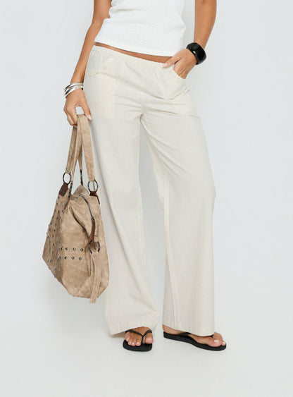 Around The Clock Button Detail Mid Rise Wide Leg Pants Cream