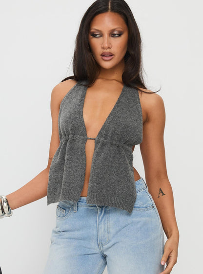 Addilyn Knit Halter Top Dark Grey