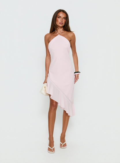 Anakaia Halter Asymmetrical Midi Dress Pink