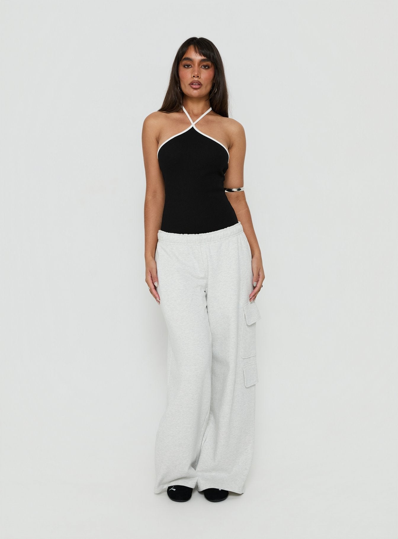 Azara Contrast Arrowneck Bodysuit Black / White