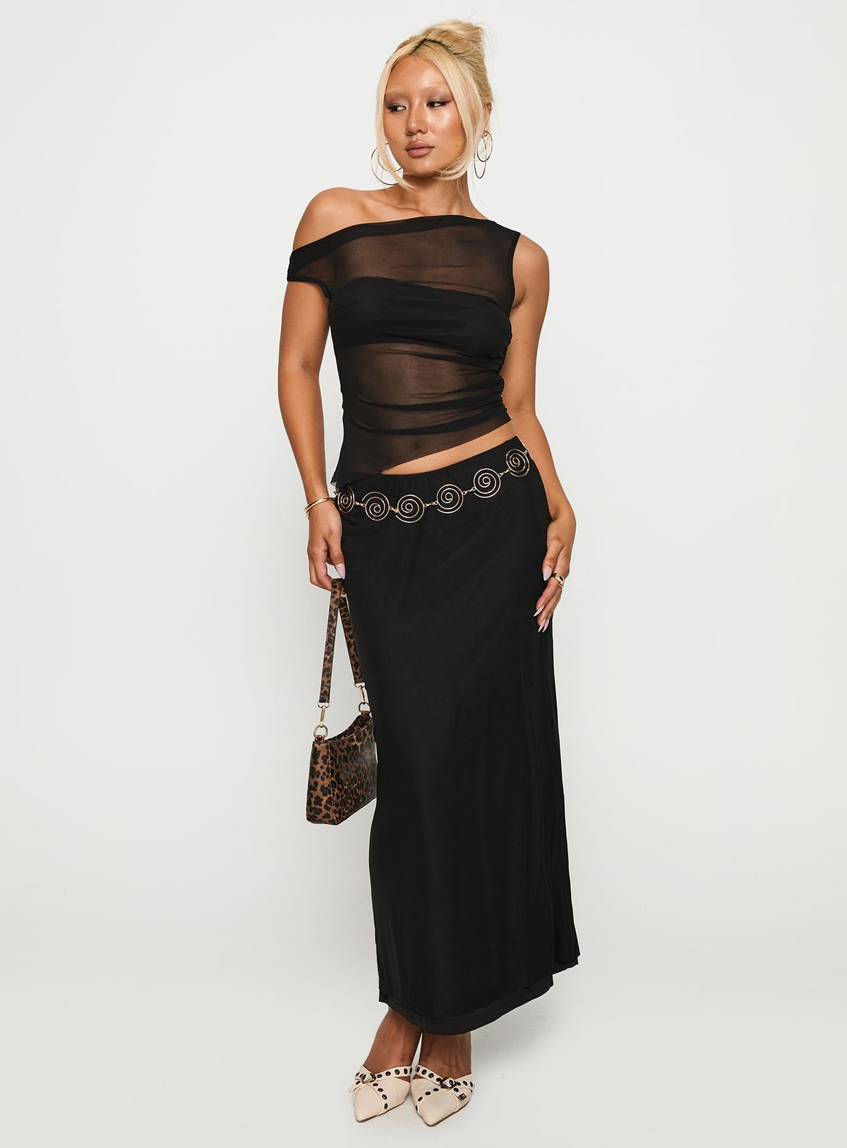 Aristocrat One Shoulder Mesh Set Black