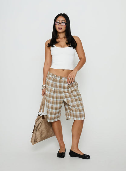Ashara Mid Length Short Check Brown