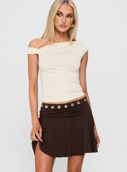 Amryn Eyelet Mini Skirt Brown
