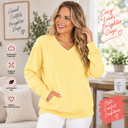 🔥 Pigment-Dyed Cozy Campfire V-Neck Sweatshirt | Soft & Relaxed Everyday Comfort