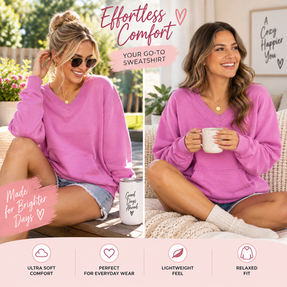 🔥 Pigment-Dyed Cozy Campfire V-Neck Sweatshirt | Soft & Relaxed Everyday Comfort