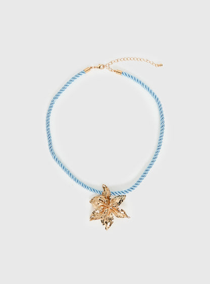 Carmelah Cord Floral Pendant Necklace Blue / Gold