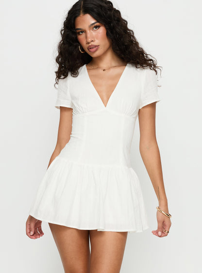 Carabelle Plunge Neck Frill Playsuit White