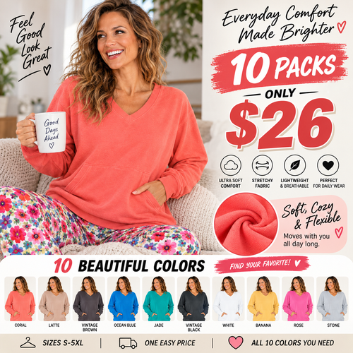 🔥 Pigment-Dyed Cozy Campfire V-Neck Sweatshirt | Soft & Relaxed Everyday Comfort