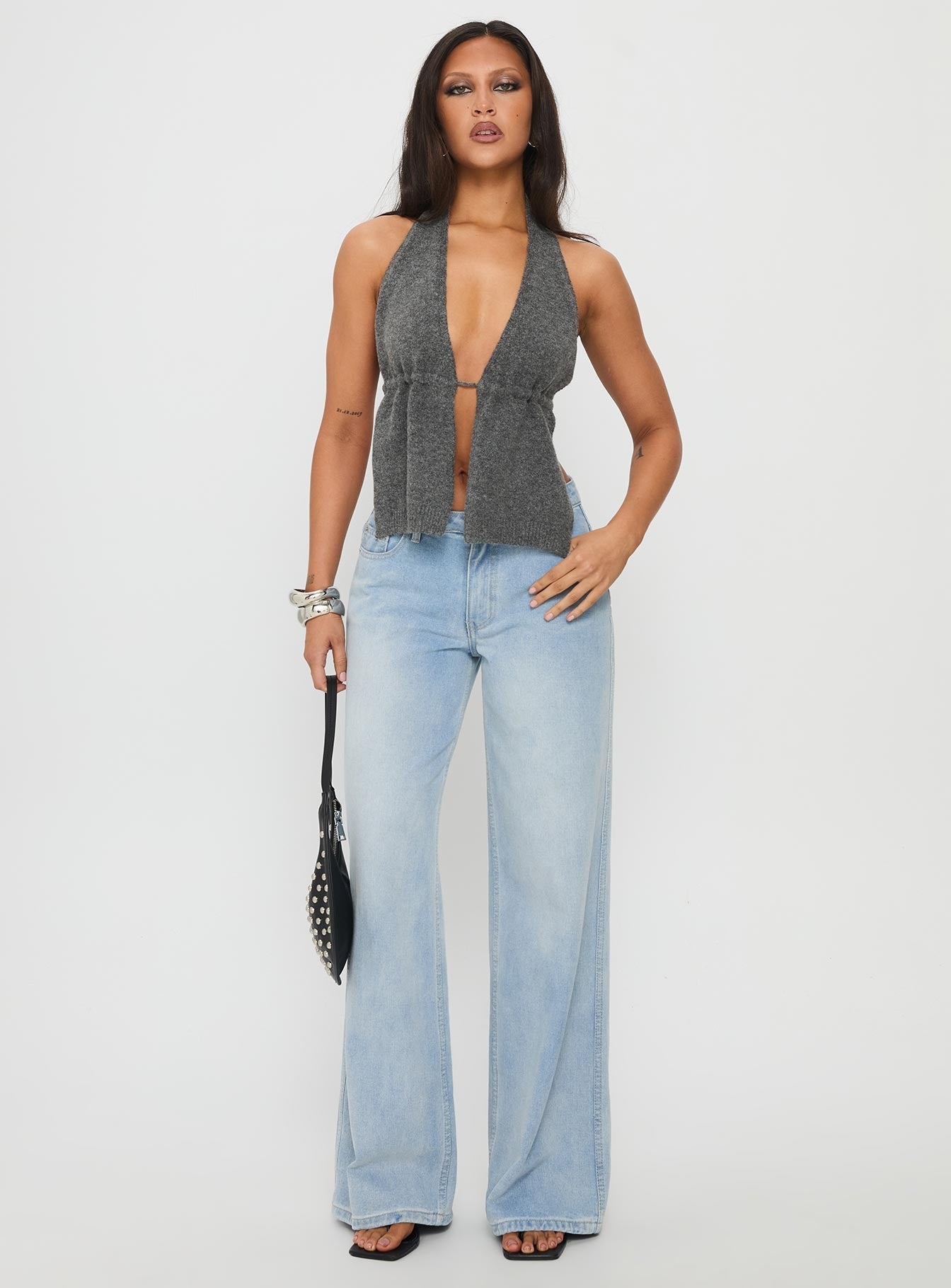 Addilyn Knit Halter Top Dark Grey