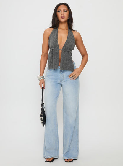 Addilyn Knit Halter Top Dark Grey