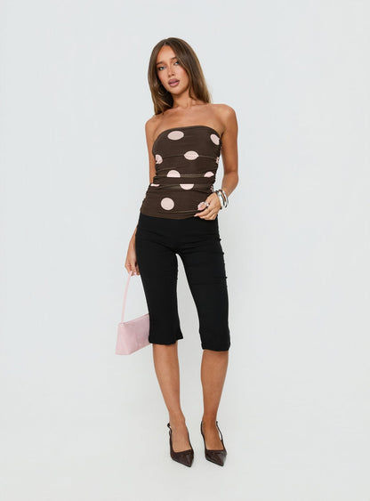 Act Natural Strapless Top Brown / Pink Polka