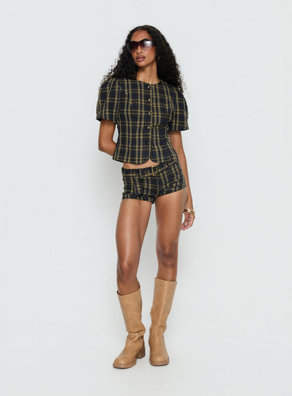 Afterglow Mini Short Navy / Lemon Plaid