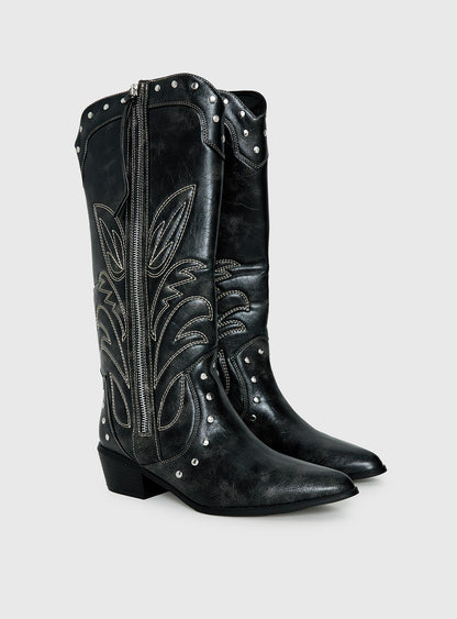 Austin Distressed Cowboy Boots Black