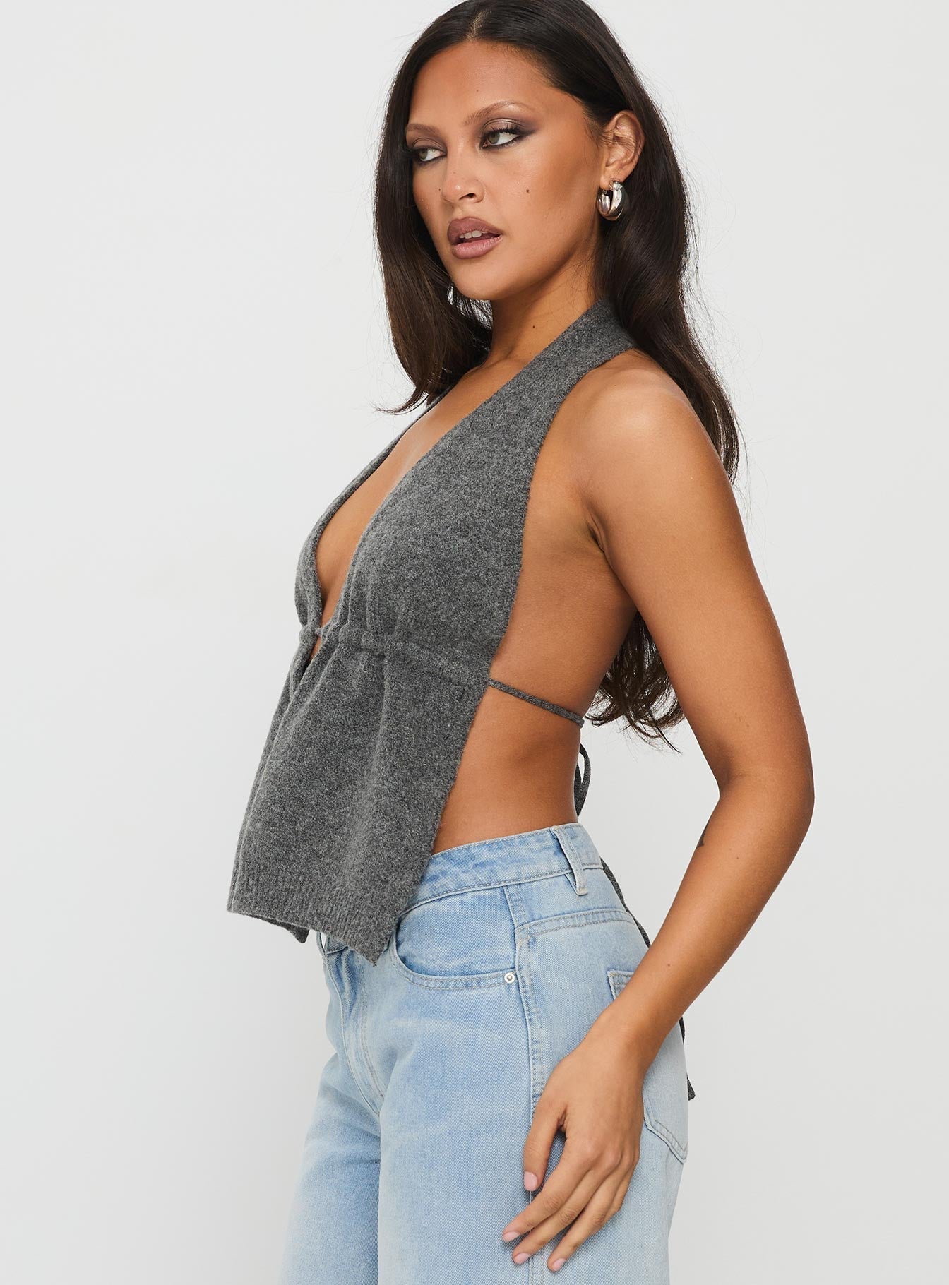Addilyn Knit Halter Top Dark Grey