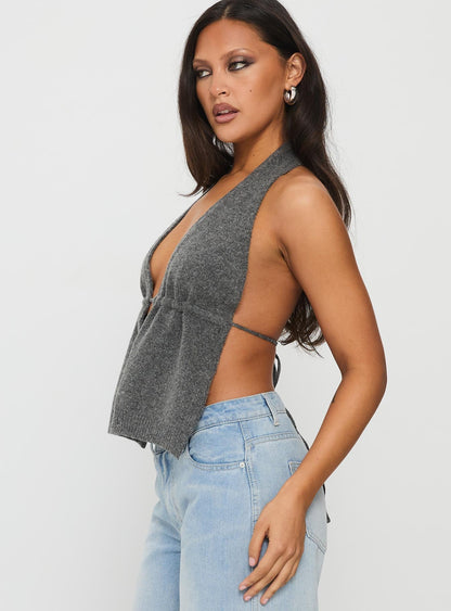 Addilyn Knit Halter Top Dark Grey