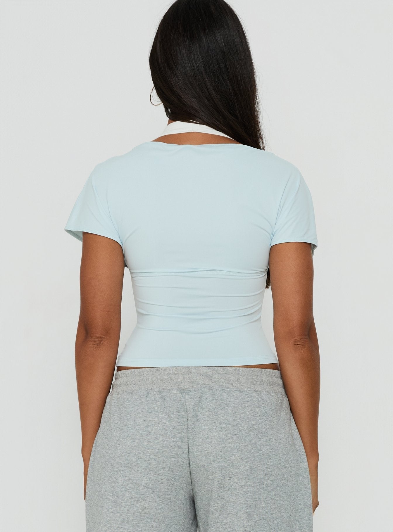Beea Layered Halter Short Sleeve Top Blue / White