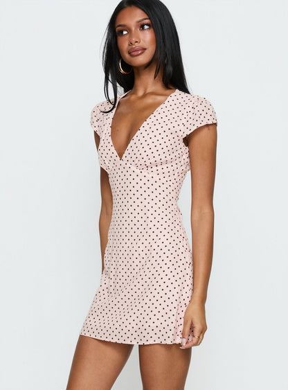 Cannelloni Mini Dress Pink / Brown Polka Dot