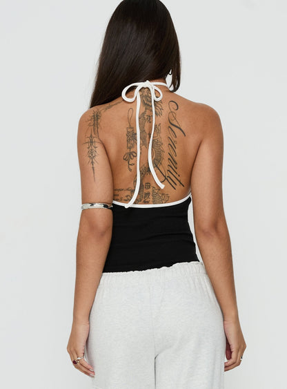 Azara Contrast Arrowneck Bodysuit Black / White