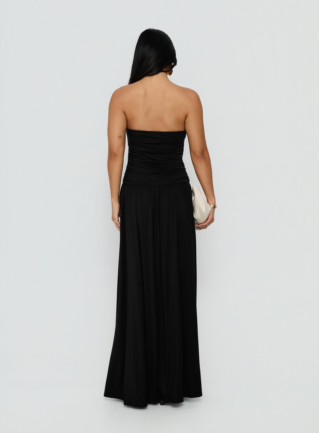 Adalisa Strapless Ruched Maxi Dress Black