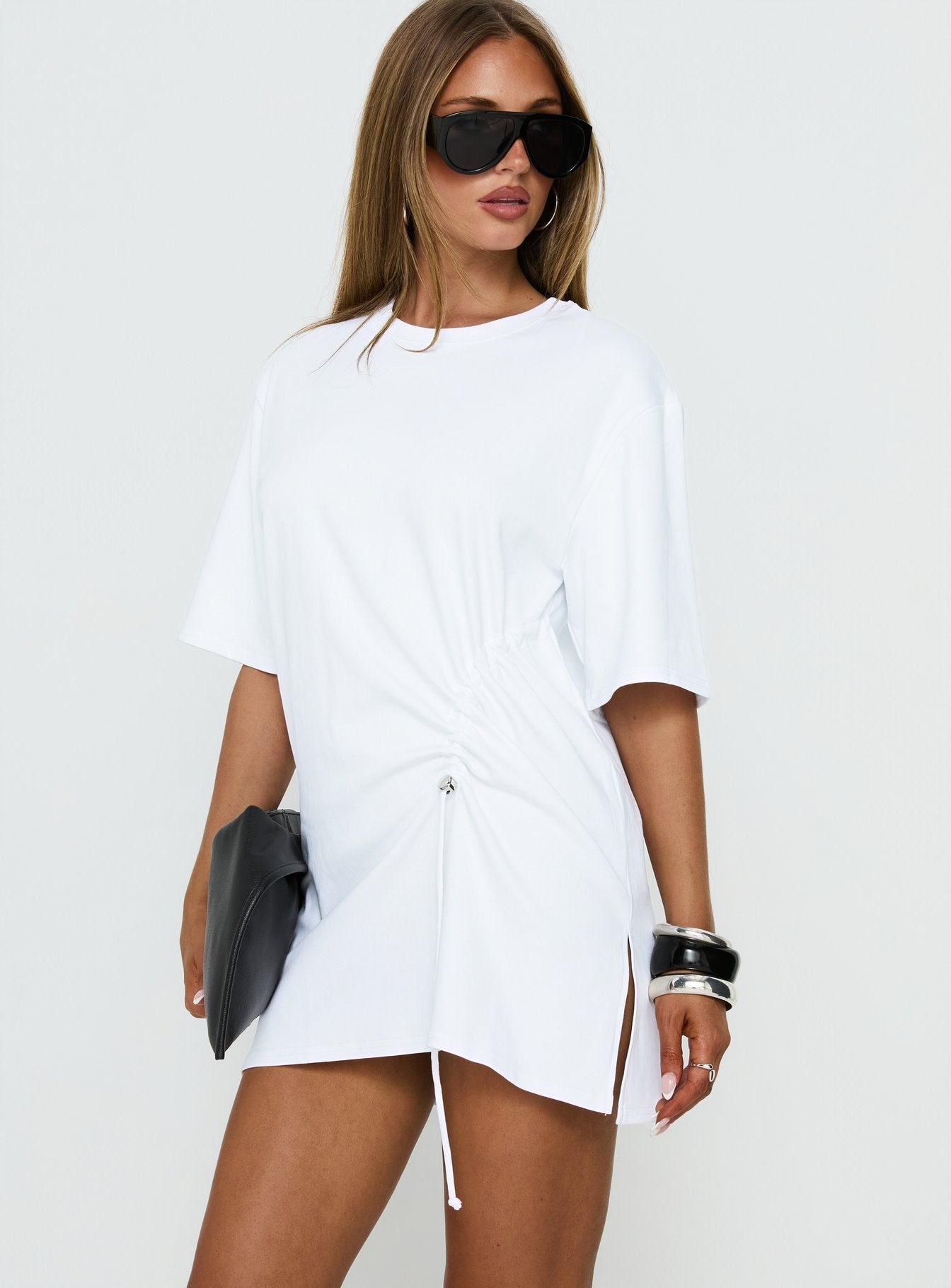 Agnessa Ruched Detail Mini Dress White