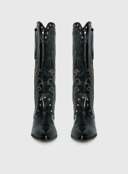 Austin Distressed Cowboy Boots Black
